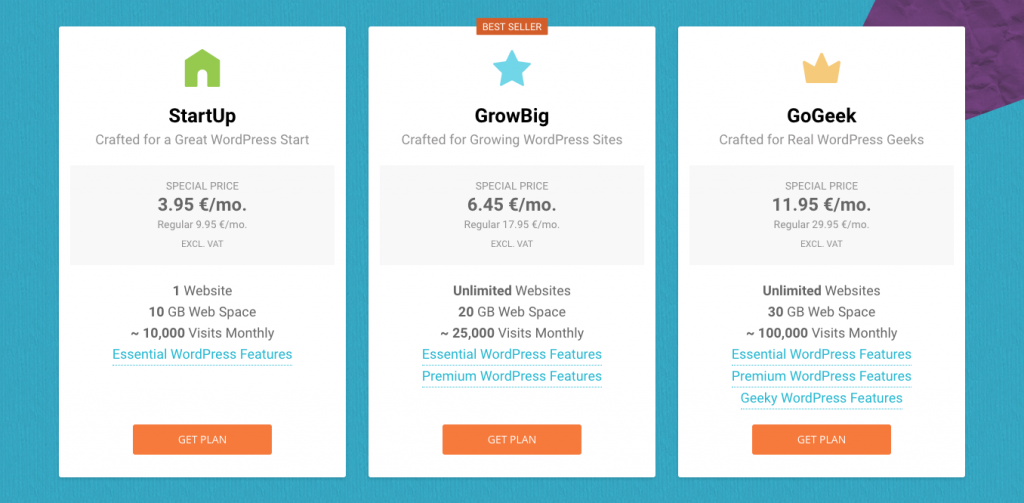 Siteground WordPress hosting plans